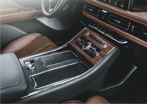 The front center console of a 2023 Lincoln Aviator® SUV is shown | Mathews Lincoln in Marion OH
