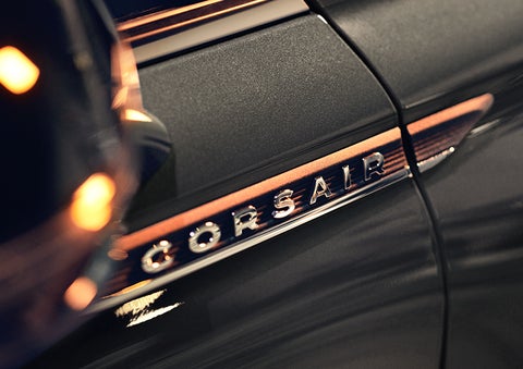 The stylish chrome badge reading “CORSAIR” is shown on the exterior of the vehicle. | Mathews Lincoln in Marion OH