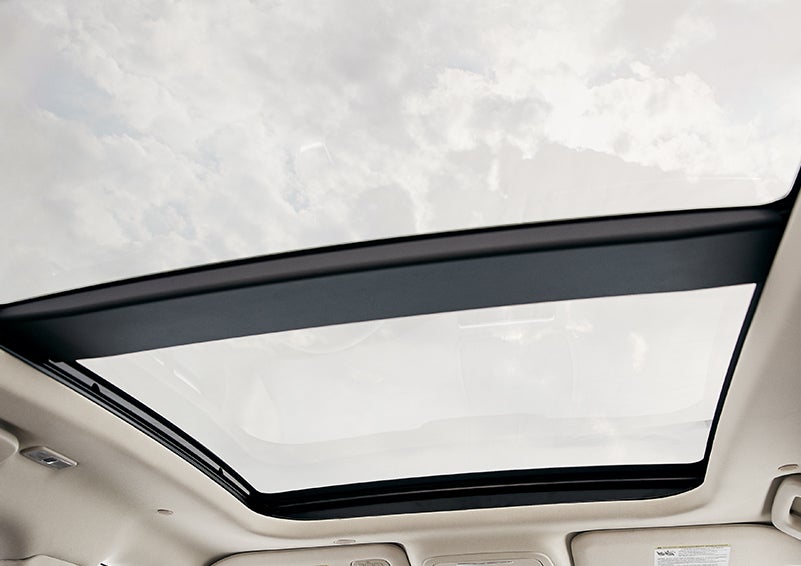 The available panoramic Vista Roof® is shown from inside a 2024 Lincoln Corsair® SUV. | Mathews Lincoln in Marion OH