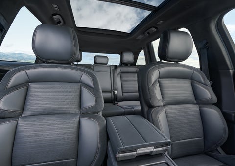 The spacious second row and available panoramic Vista Roof® is shown. | Mathews Lincoln in Marion OH