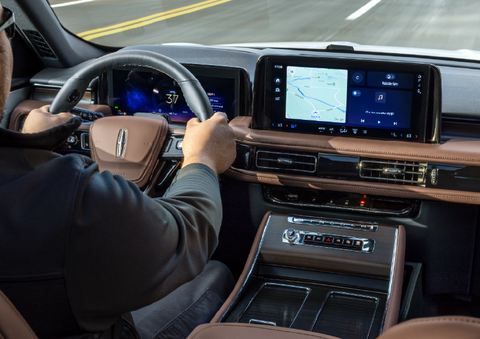 A person is driving a 2025 Lincoln Aviator® SUV from inside the cabin. | Mathews Lincoln in Marion OH